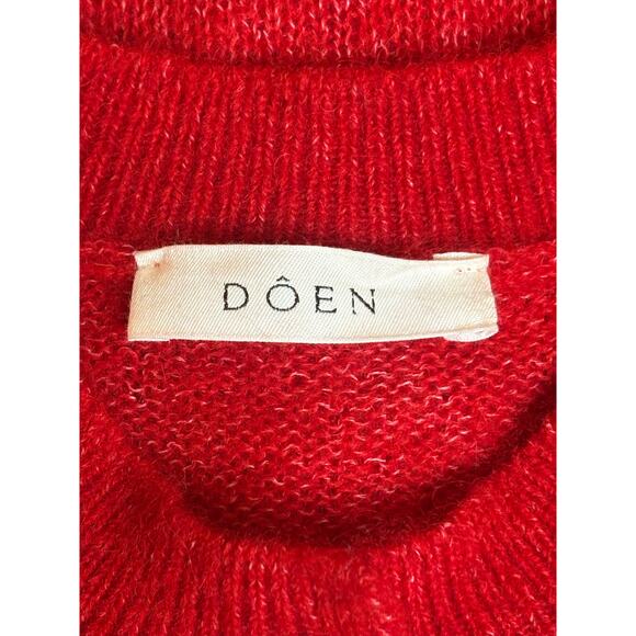DÔEN Red Puff Sleeve Anisa Alpaca Wool Cardigan Size XS - Picture 4 of 9